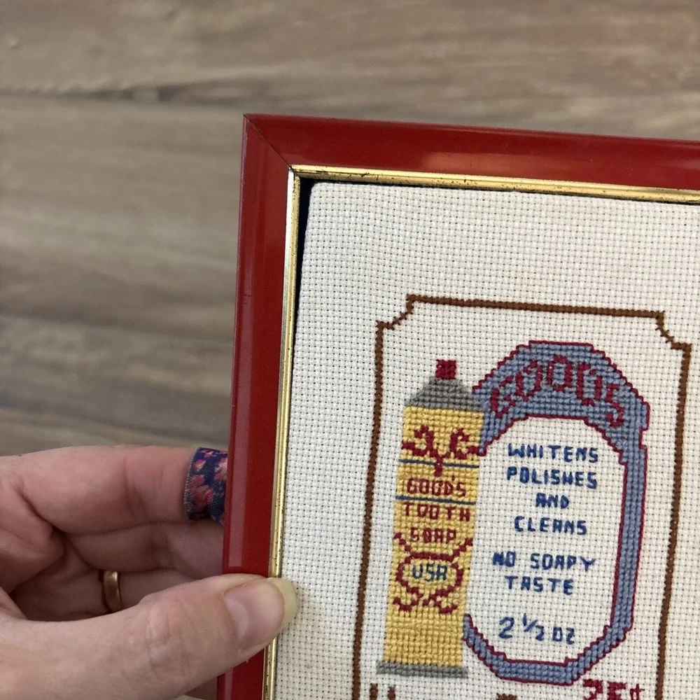 Vintage Reliance Industries Frame with Good's Tooth Soap‎ Cross Stitch Picture